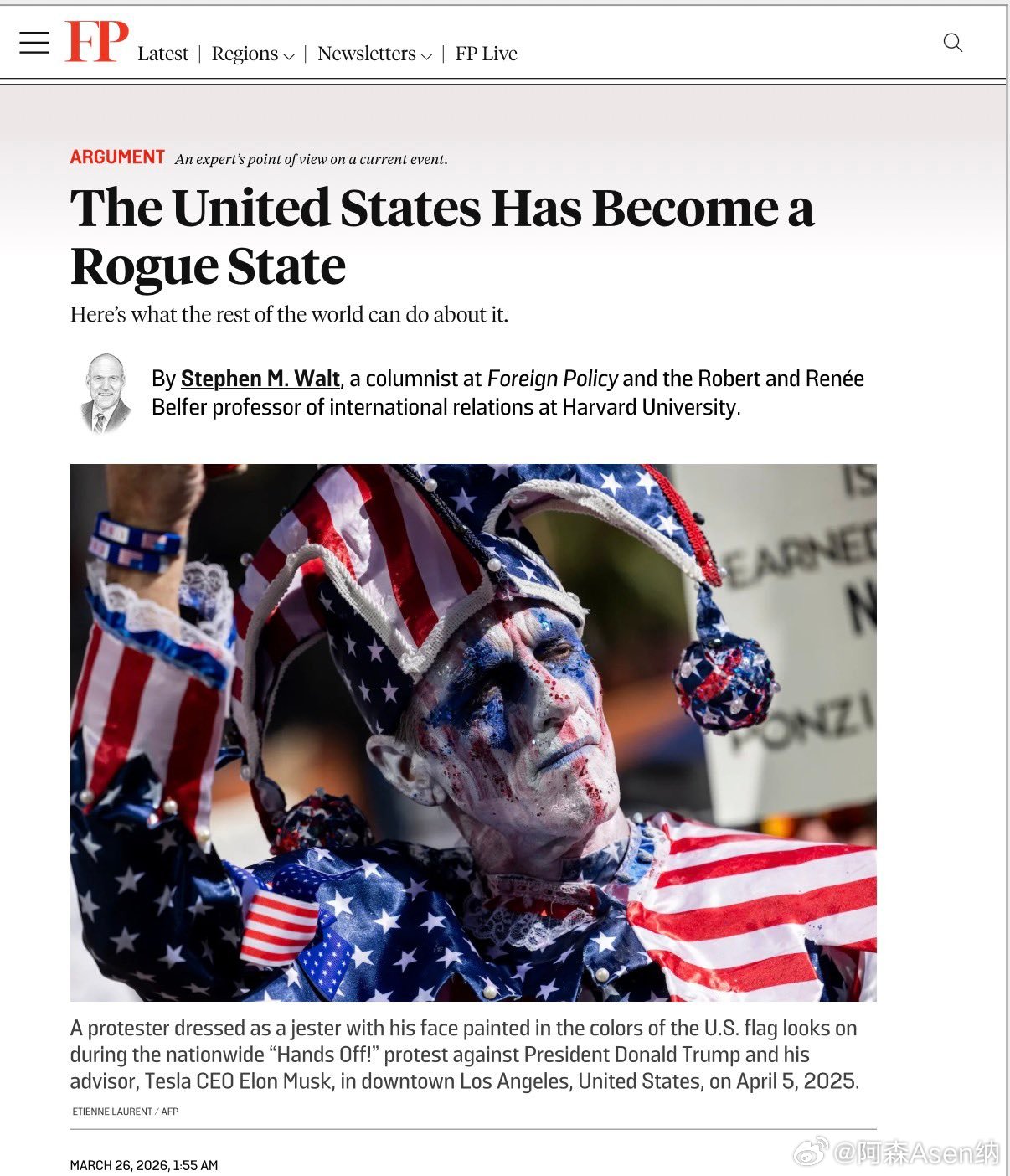 🇺🇸 美国已沦为流氓国家 - 《外交政策》杂志美国如今的行为如同一个掠夺性的