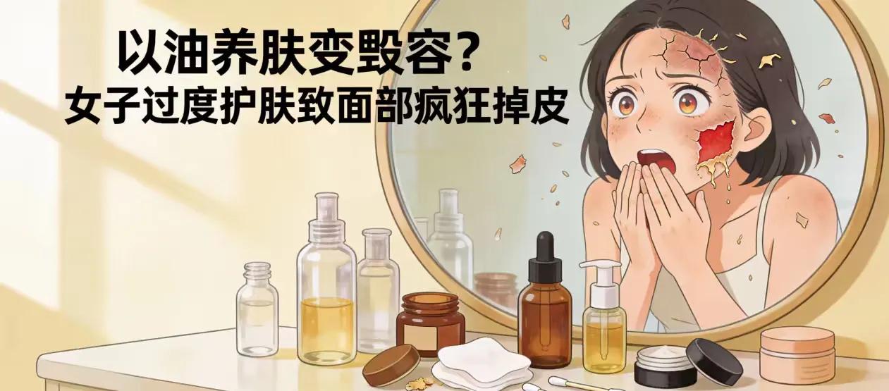 女子跟风“以油养肤”反致面部疯狂掉皮，专家警示：网红护肤法不是人人皆宜
一瓶精油
