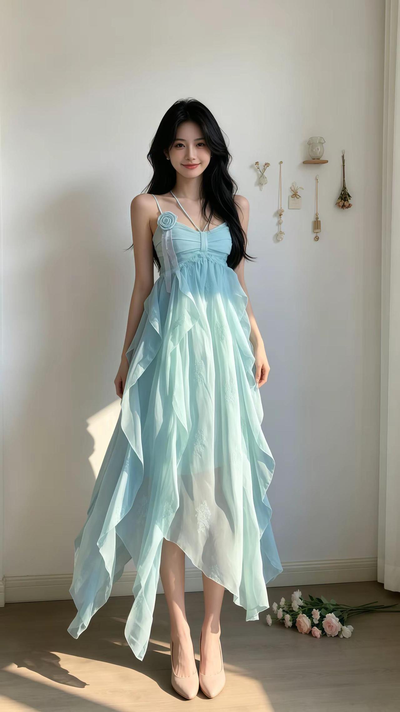 仙女吊带连衣裙 网纱蓬蓬仙女裙 度假风仙女裙 海边度假仙女裙 吊带裙仙女裙