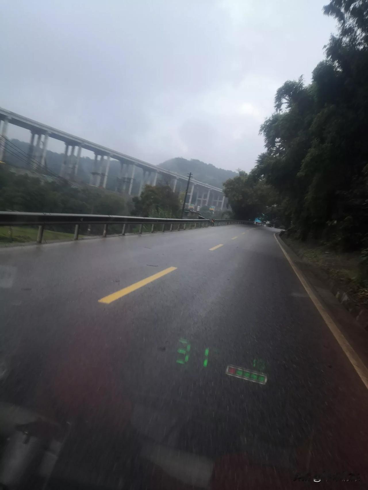 这是中江县冯店镇图片，左边是成南高速路的高架桥，右边是一条公路，今天又在下雨，很