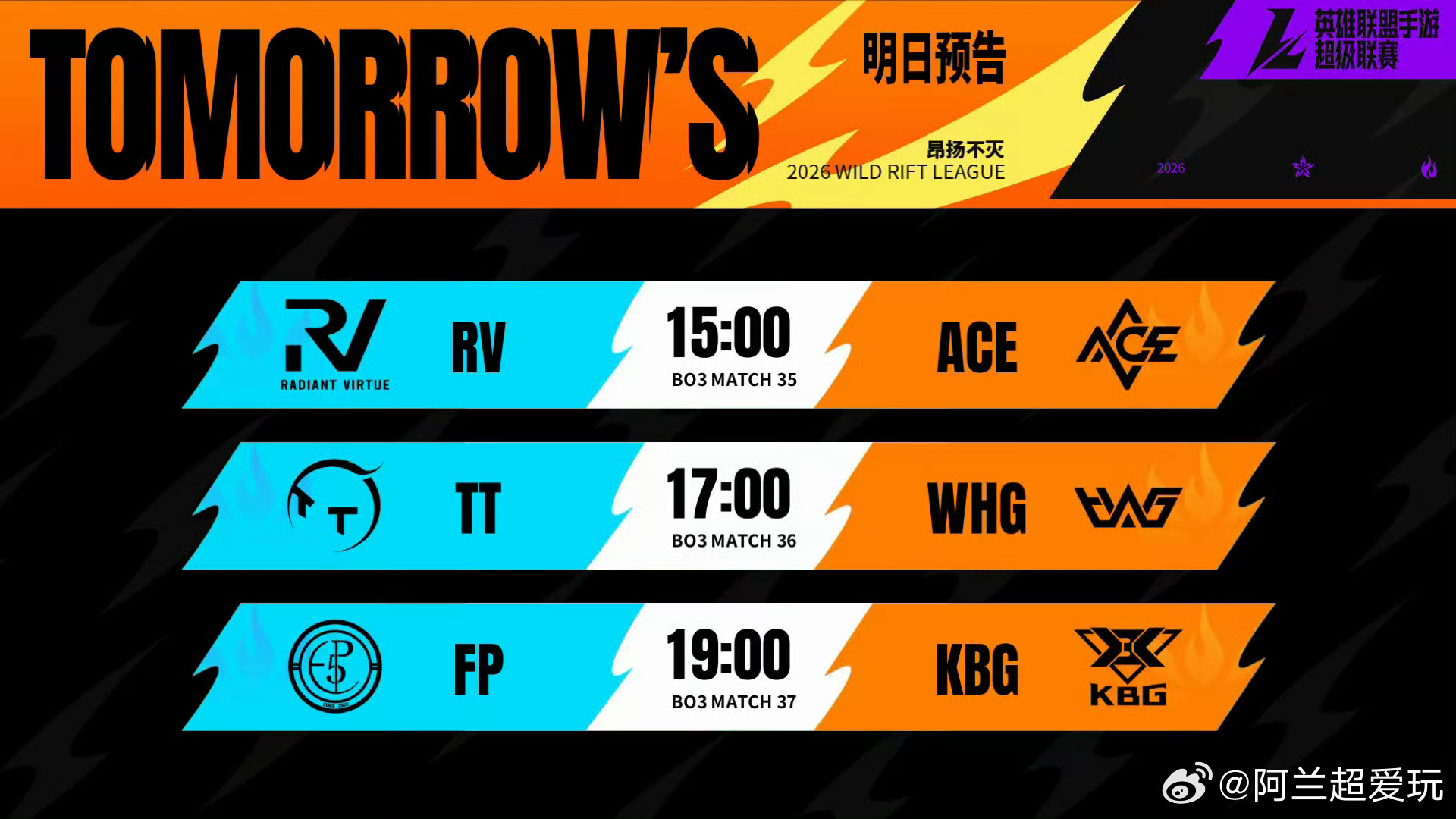 2026WRL夏季赛  常规赛W5D1【今日赛果+明日预告】今日比分：⭐WBG 