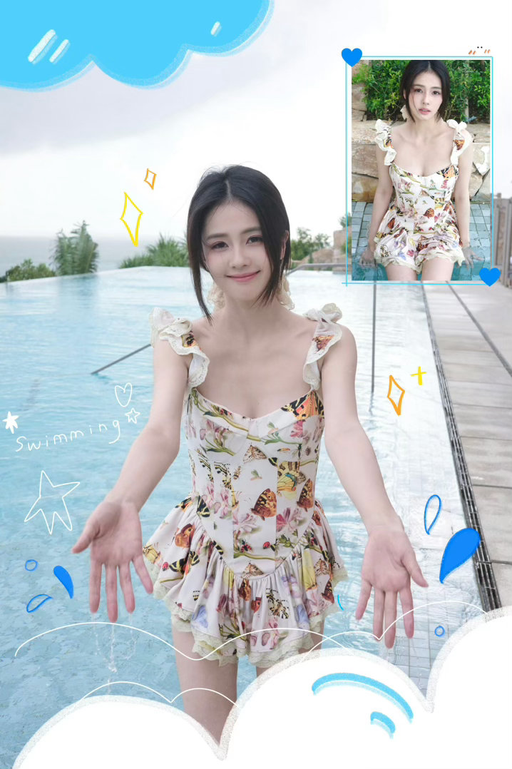 白鹿 🦌白鹿碎花泳衣🦌白鹿王韵娜 🩵🩵繁香终有尽，孤韧自昭彰。风月幻象之