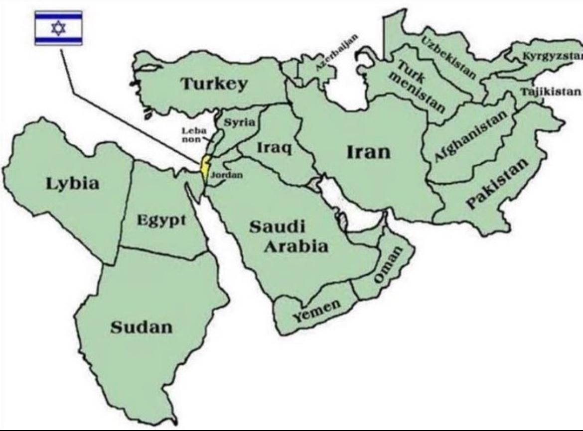 有些人居然相信：以色列，地图上那个小小的黄色点，一个面积仅仅约2.2万平方公里，