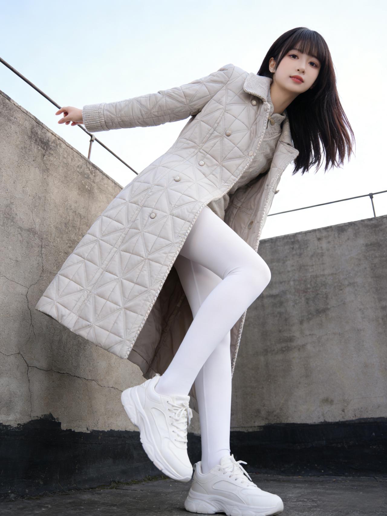 冬日穿搭指南：白色羽绒服+白色打底裤+白色运动鞋，简约又时尚！