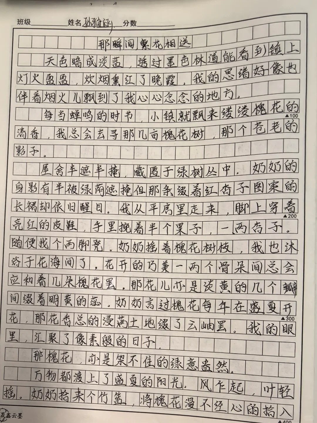 此女生作文用心，练字也很努力，很不错！