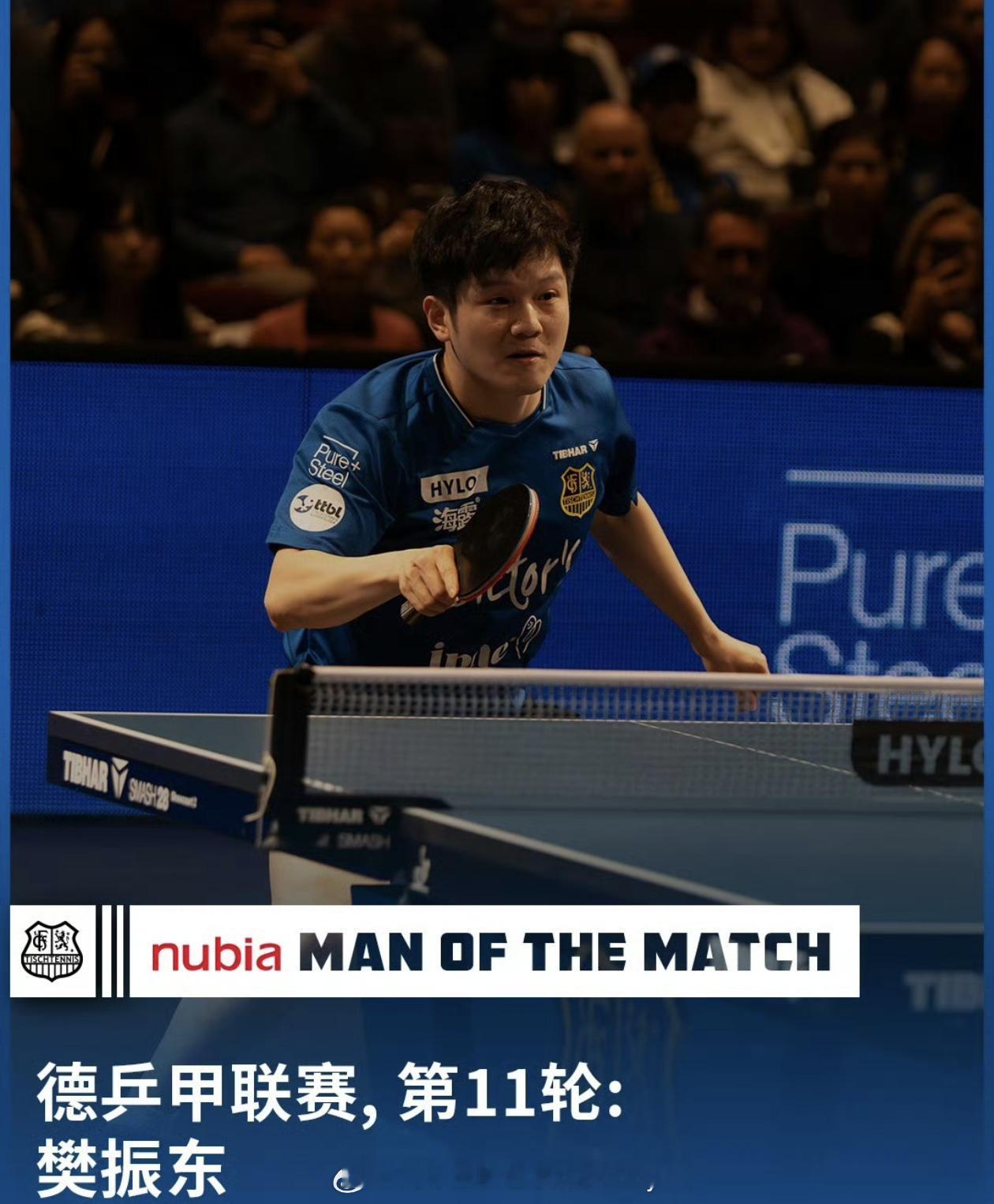 樊振东当选德甲本场最佳球员 德甲第11轮，樊振东以 90% 的得票率当选本场最佳