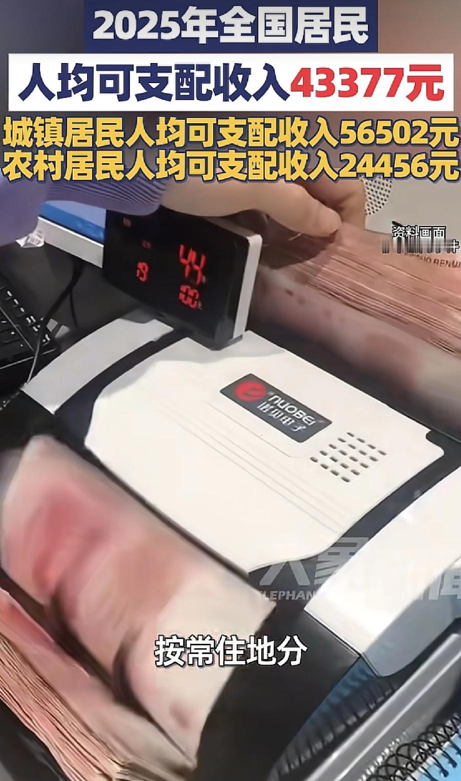 我对不起大家，我给大家拖后腿了。2025年人均可支配收入43377元。城市居民人