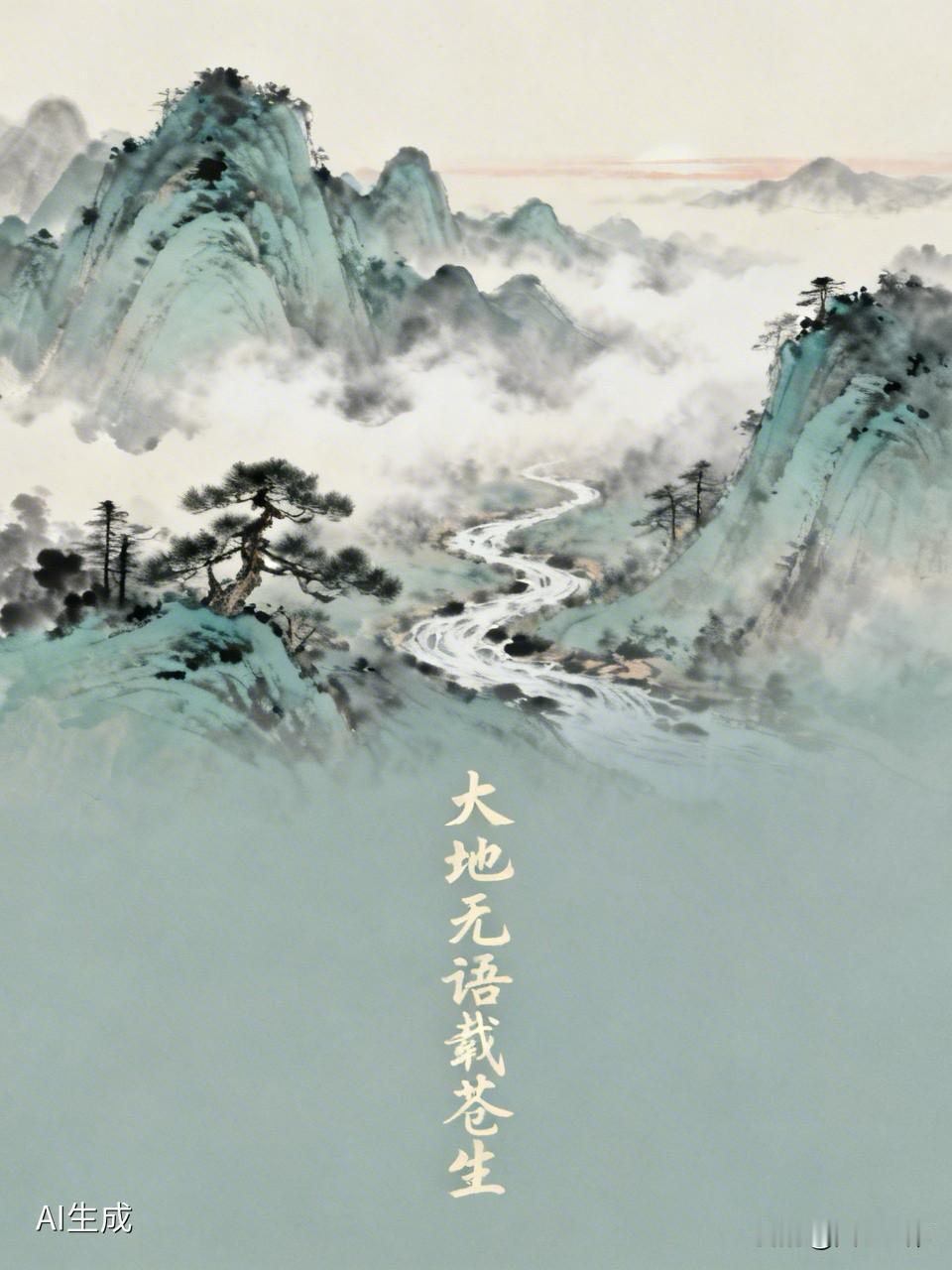 下联：大地无语载苍生。大地对苍天，无语对有眼，载苍生对照世界，对仗工整好对联。