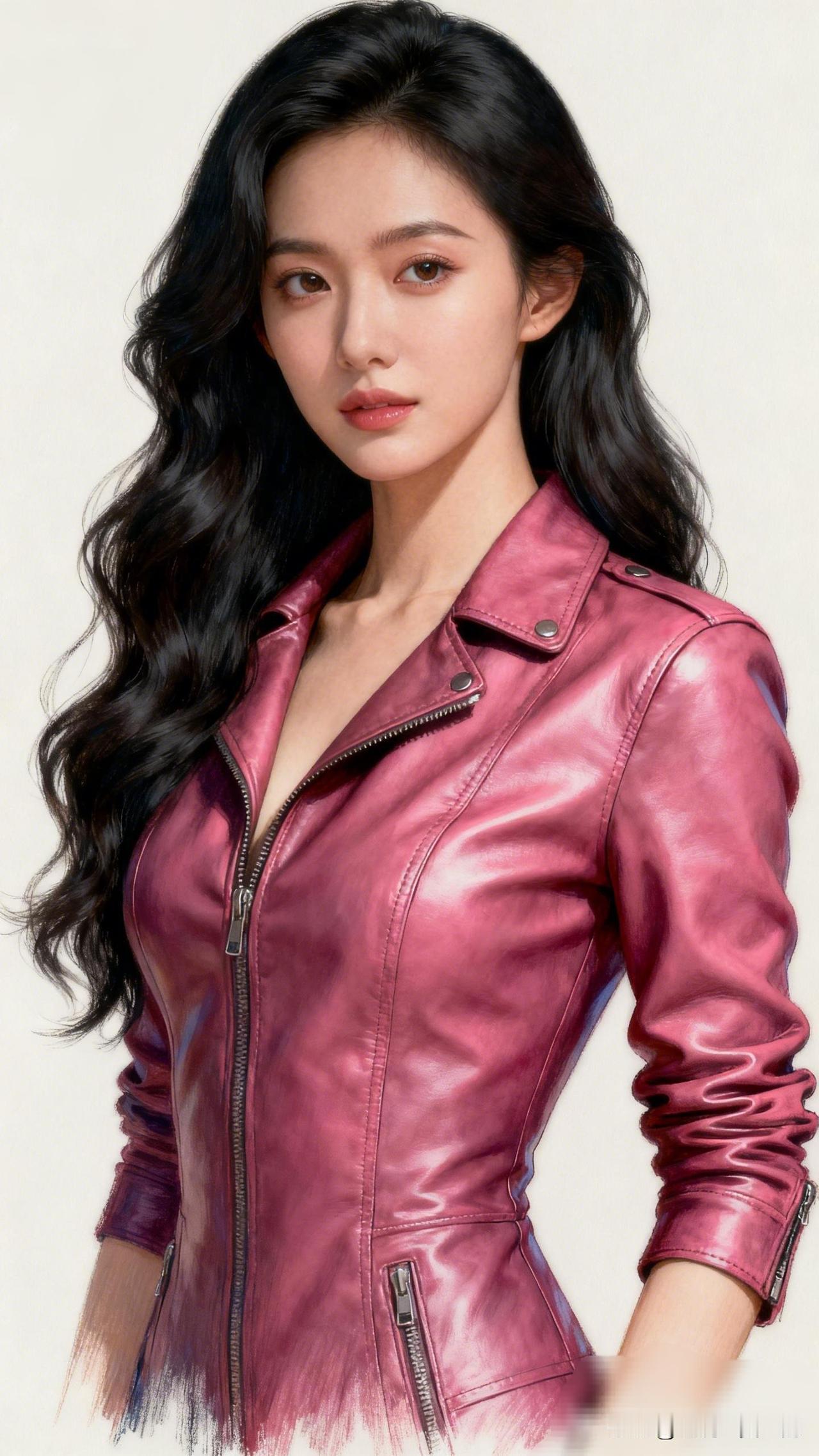 红衣美人，风华绝代。女装穿搭分享推荐 复古风穿搭 粉色皮夹克，复古又帅气，搭配黑