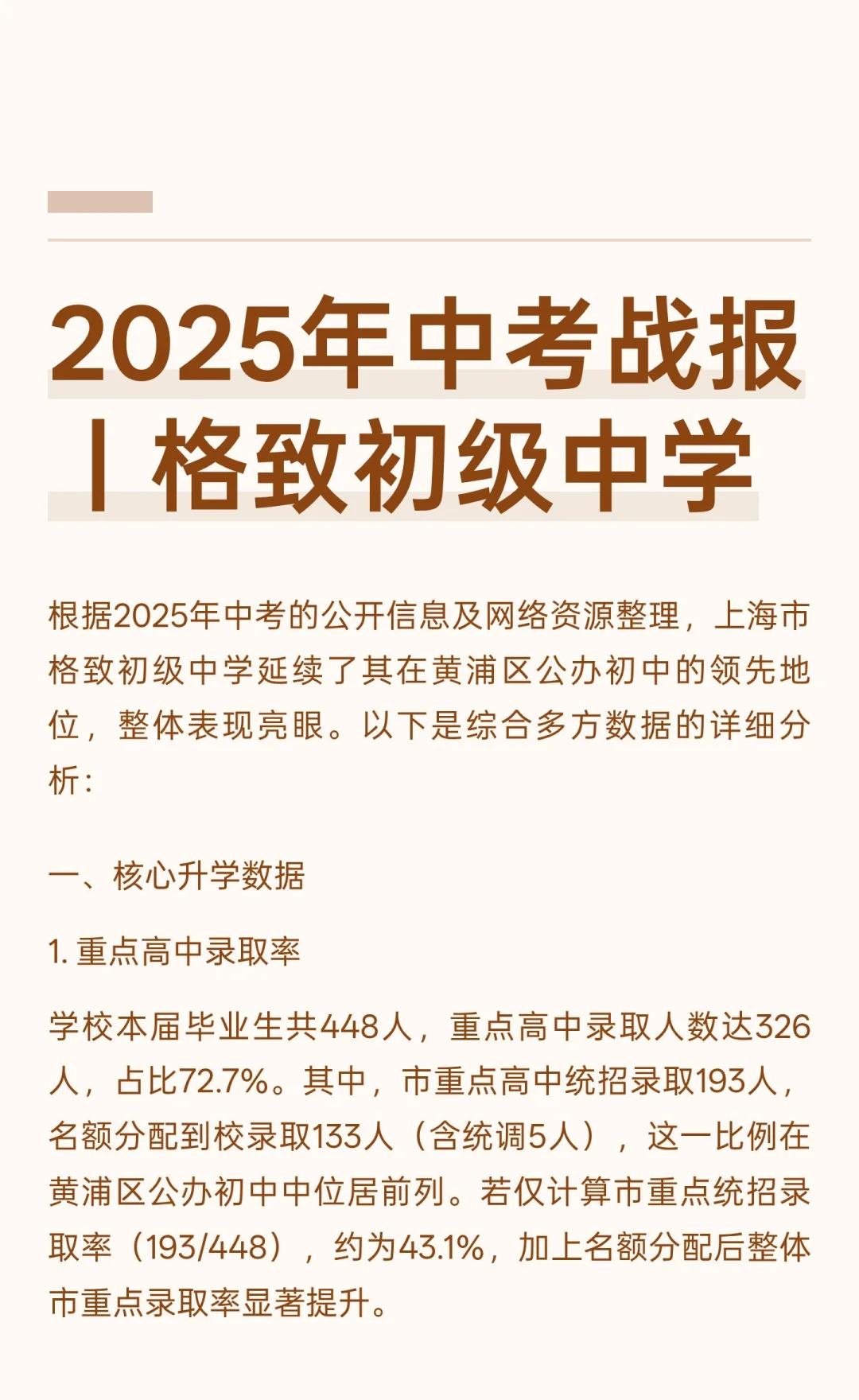 2025年中考战报丨格致初级中学
2025年中考中，上海市格致初级中学重点高中录