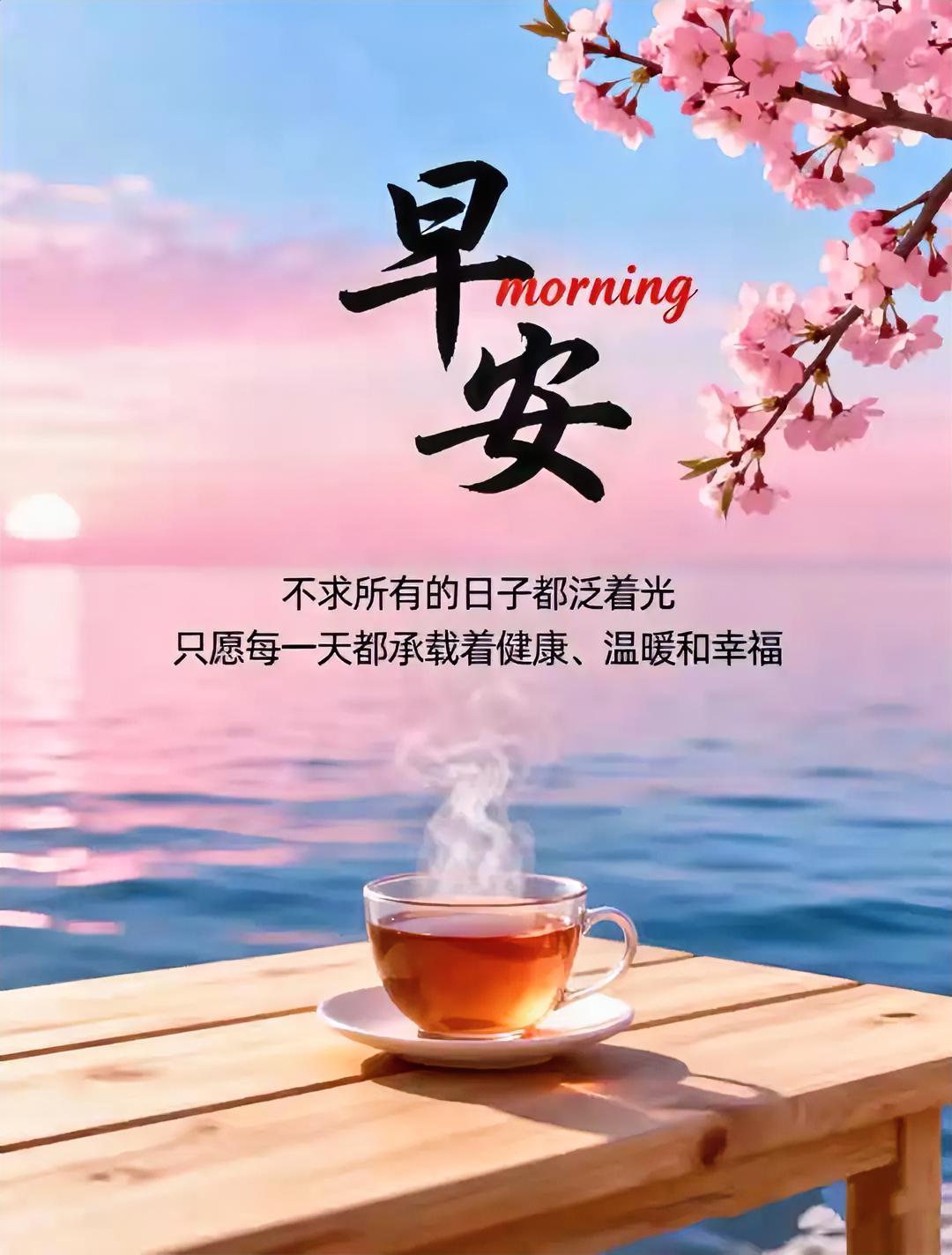 早安！晨光洒海，樱花轻醉，手捧香茗，愿生活虽无耀目之光，却满蕴健康与温暖。
分享