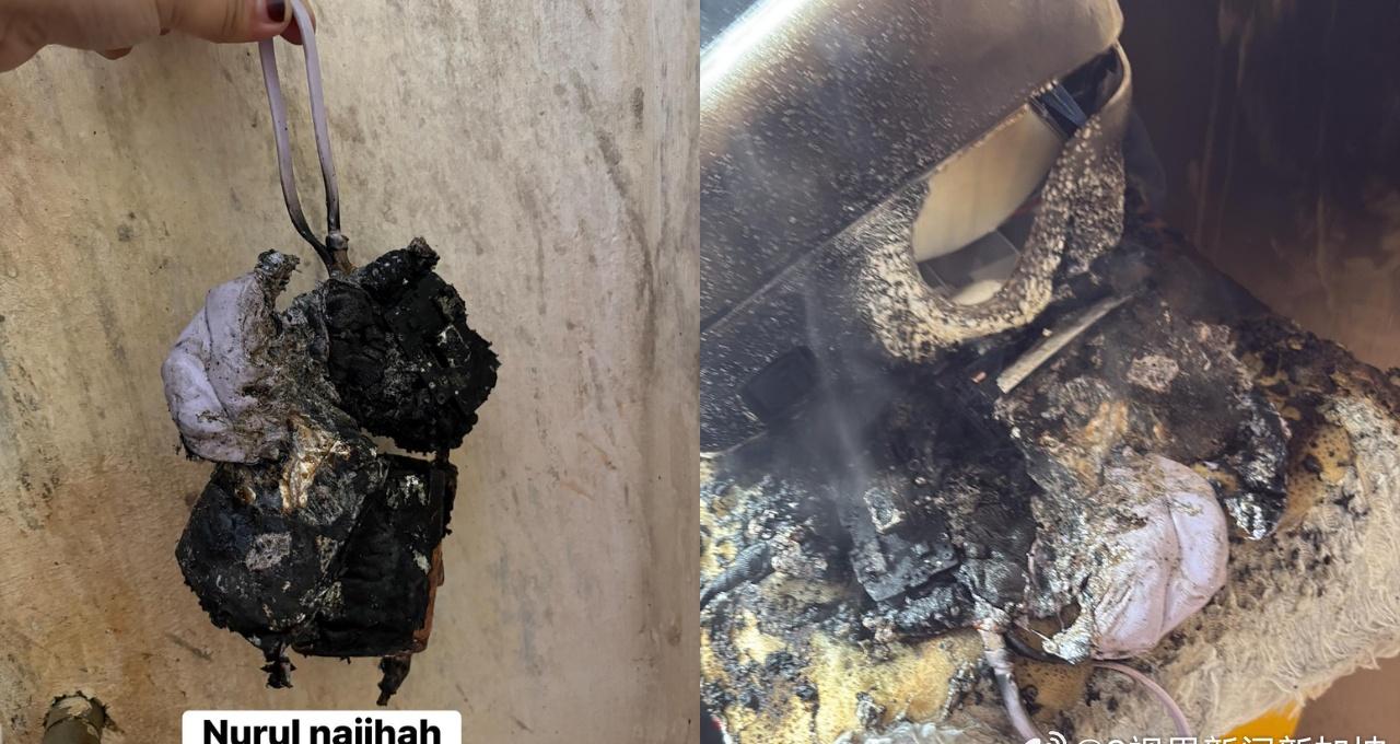 【充电宝充电时突爆炸起火 马国女手臂烧伤仍冷静灭火】马来西亚一名女子在家中为充电