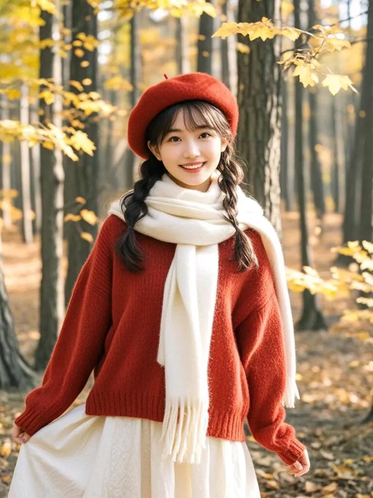 红衣佳人笑#清风拂面来#秋景美人欢笑# 甜美风穿搭