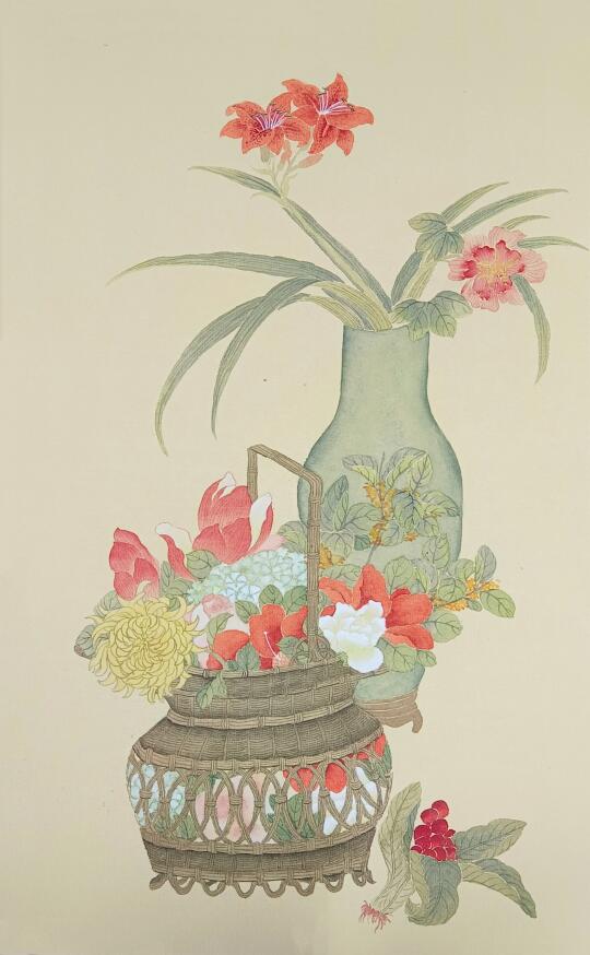 没骨画‖清供图【8】花篮图