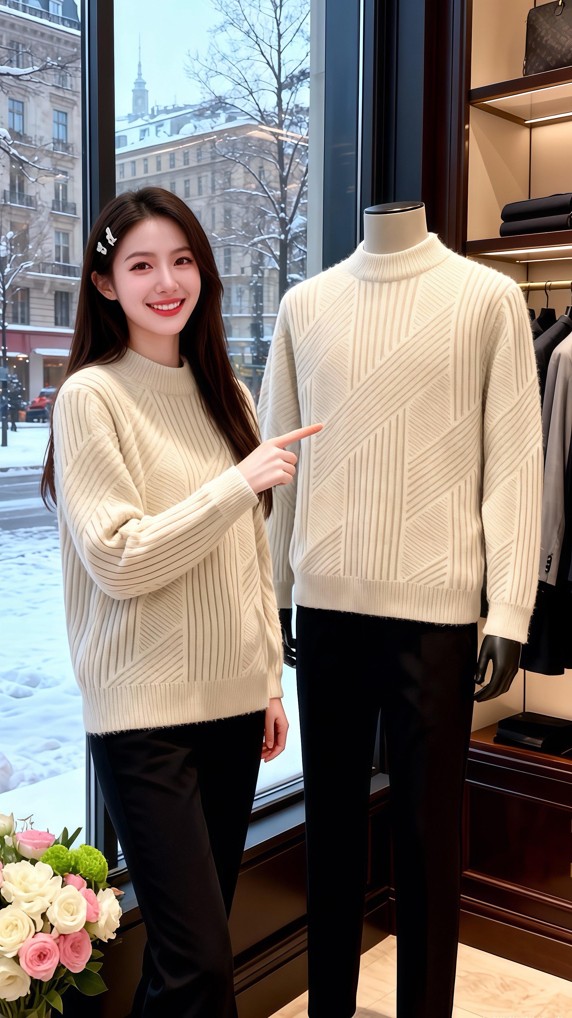 米白菱纹雪霞  北城的雪融着落日的粉霞，皓明推开咖啡店的门，一眼就看见...