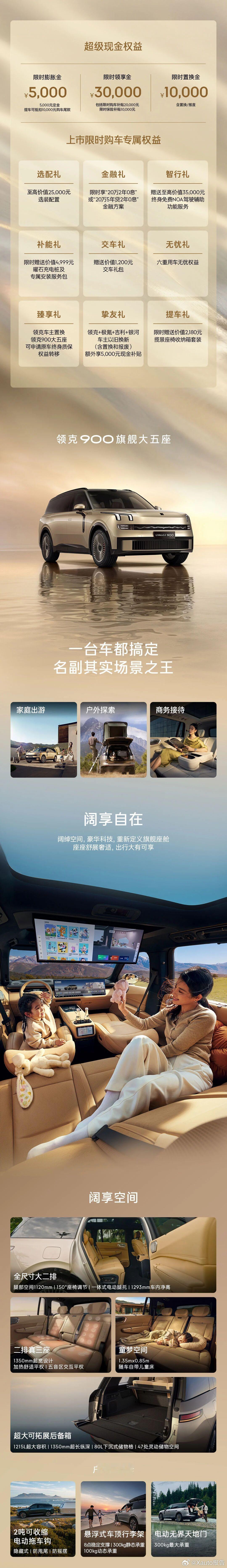 领克900大五座上市限时25.48万起4月27日，领克全尺寸旗舰SUV领克900