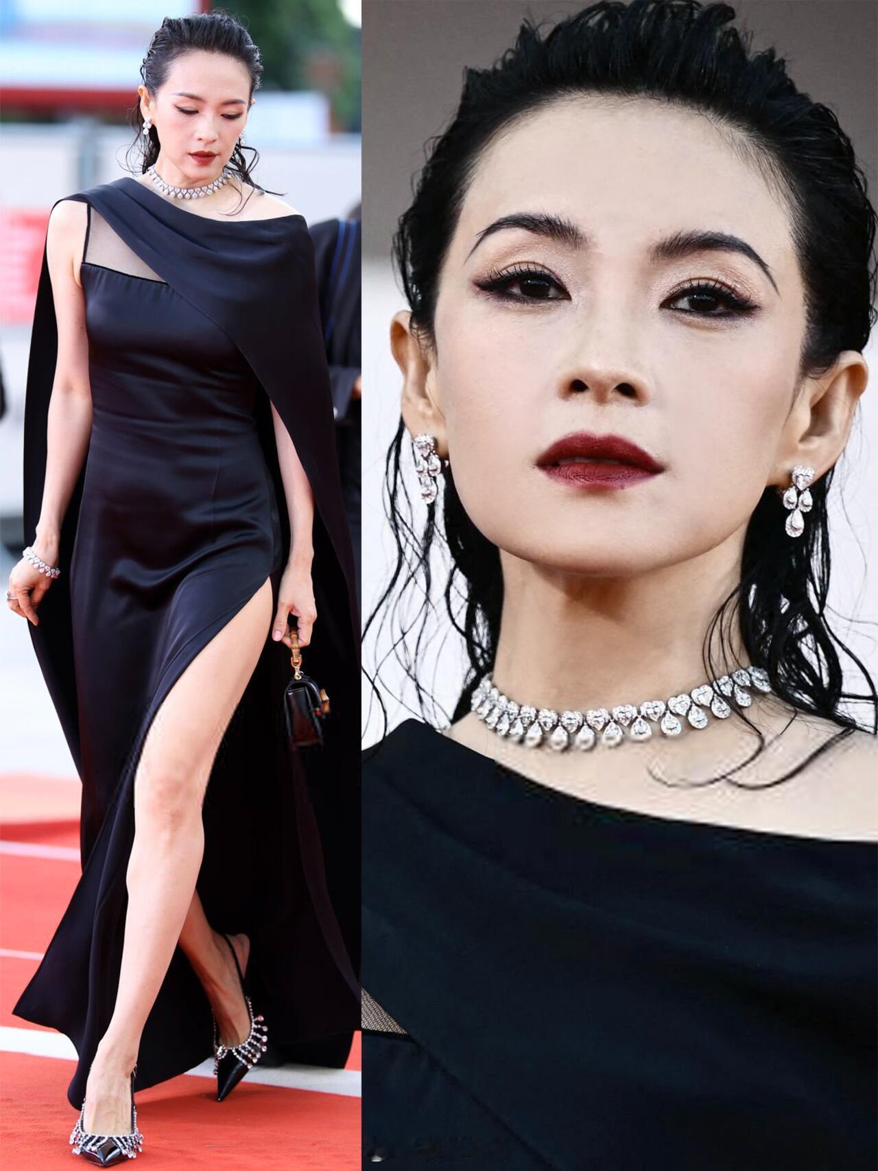 湿发背头高开叉的暗黑女王章子怡来了 ​​​