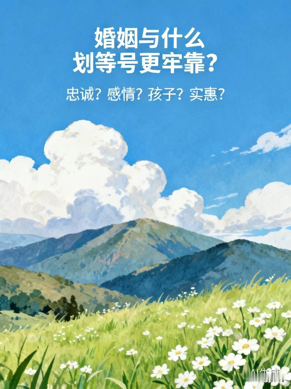 问下大家
把婚姻和什么划等号比较靠谱？
有人说感情，女人会说感情值几个钱，不如来