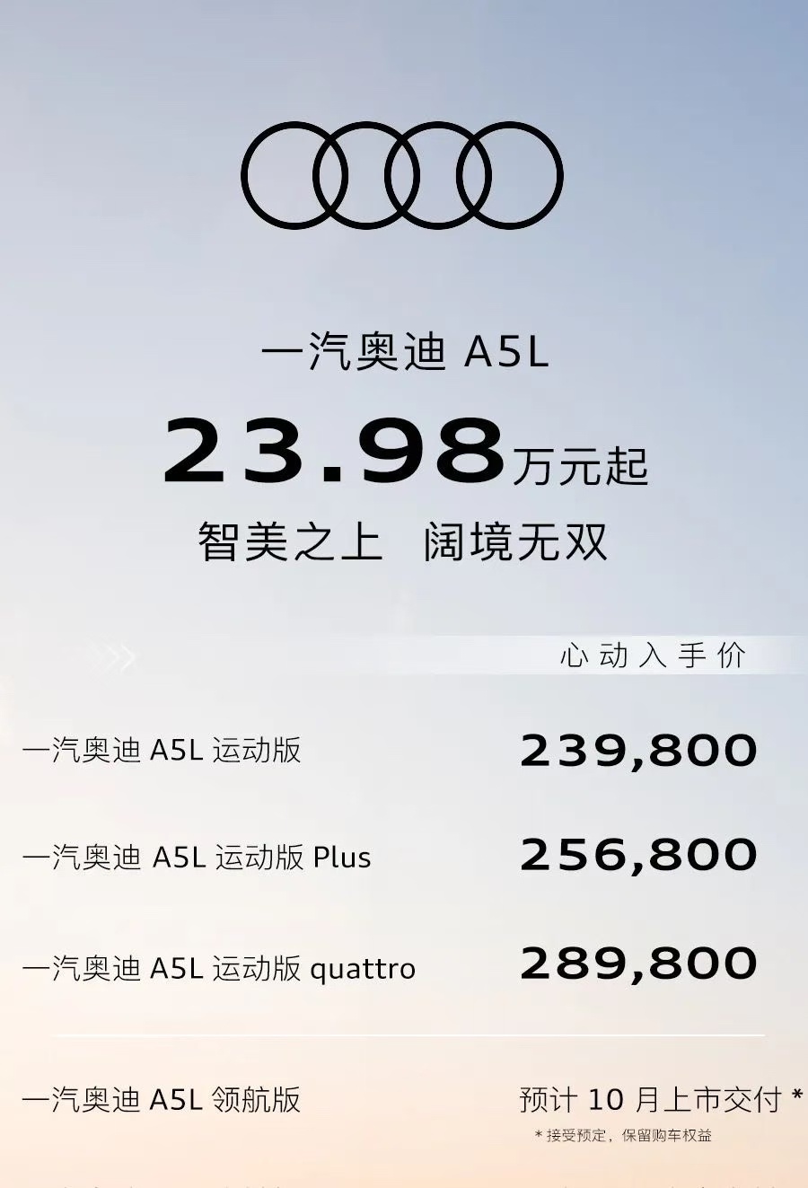 一汽奥迪A5L心动上市一汽奥迪A5L这个价格到位不？23.98万起！是不是应该买
