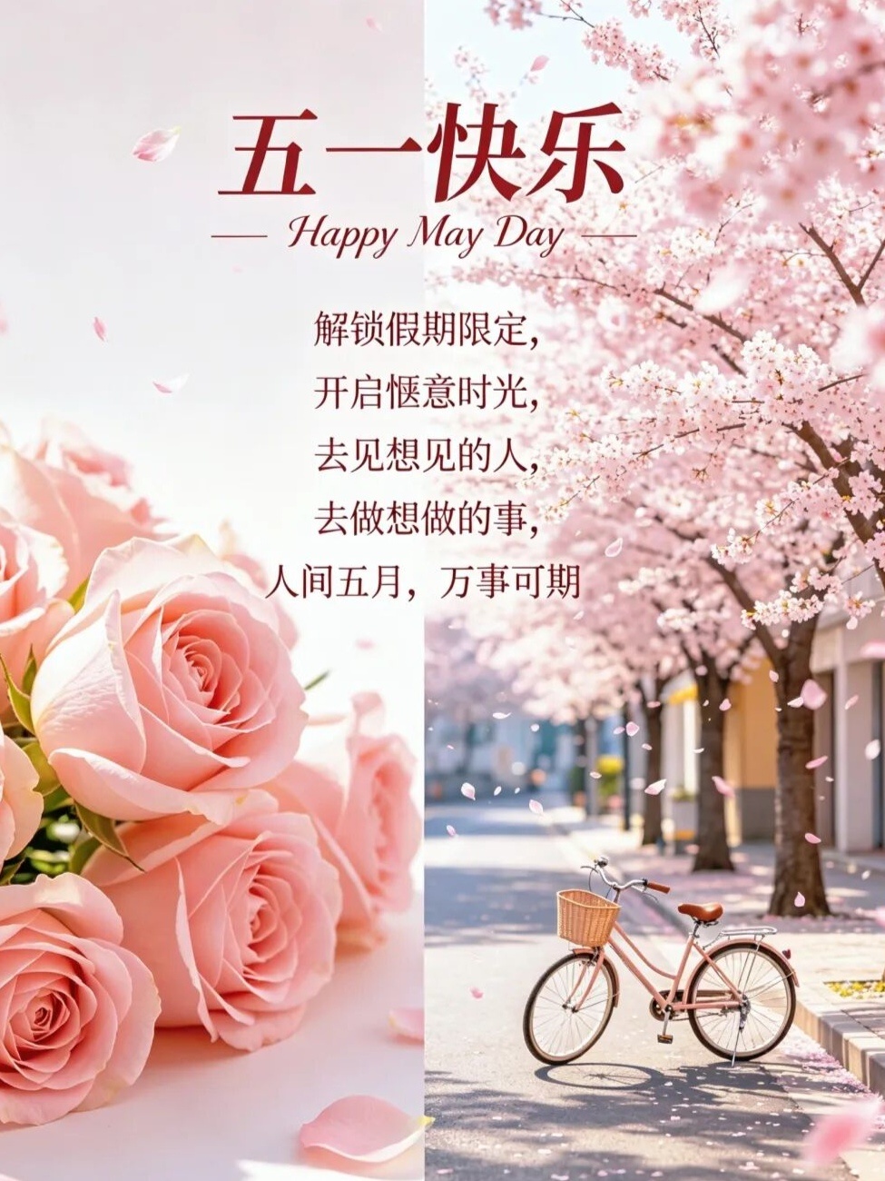 五一劳动节快乐  Happy May Day  解锁假期限定，  开启惬意时光，