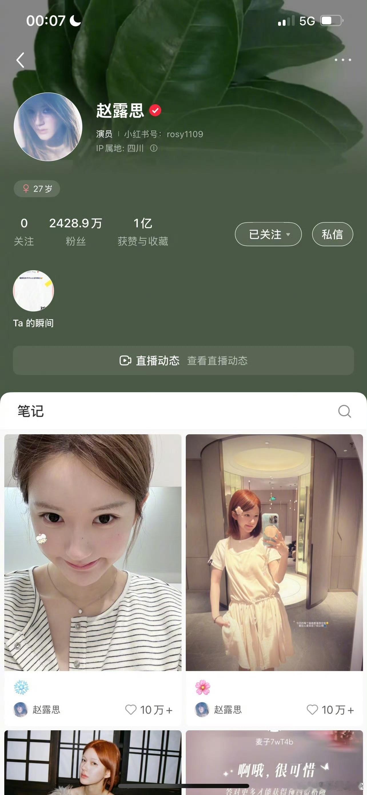 赵露思听网友说柚子叶去晦气，把小红薯背景图已换成真柚子叶 