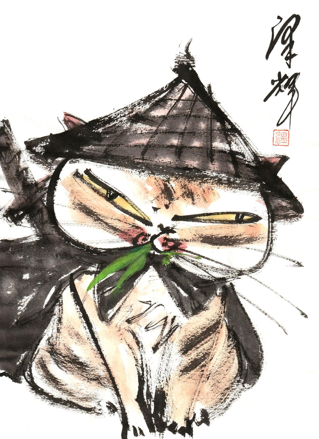 国画喵星人 萌宠国画 水墨猫猫 国画画表情包 温泽辉潦草猫