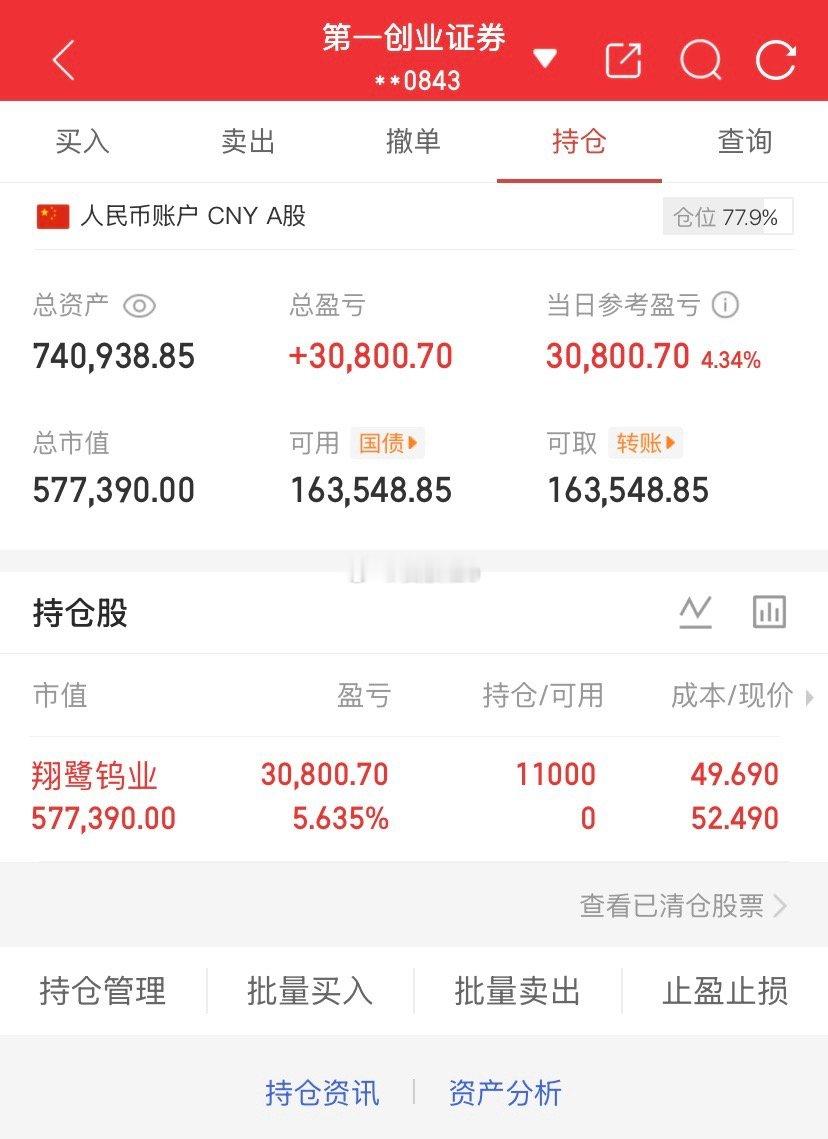 爱股程全职炒股日记40w本金挑战一年翻5倍，第（ 187）天！总资产：74W当日