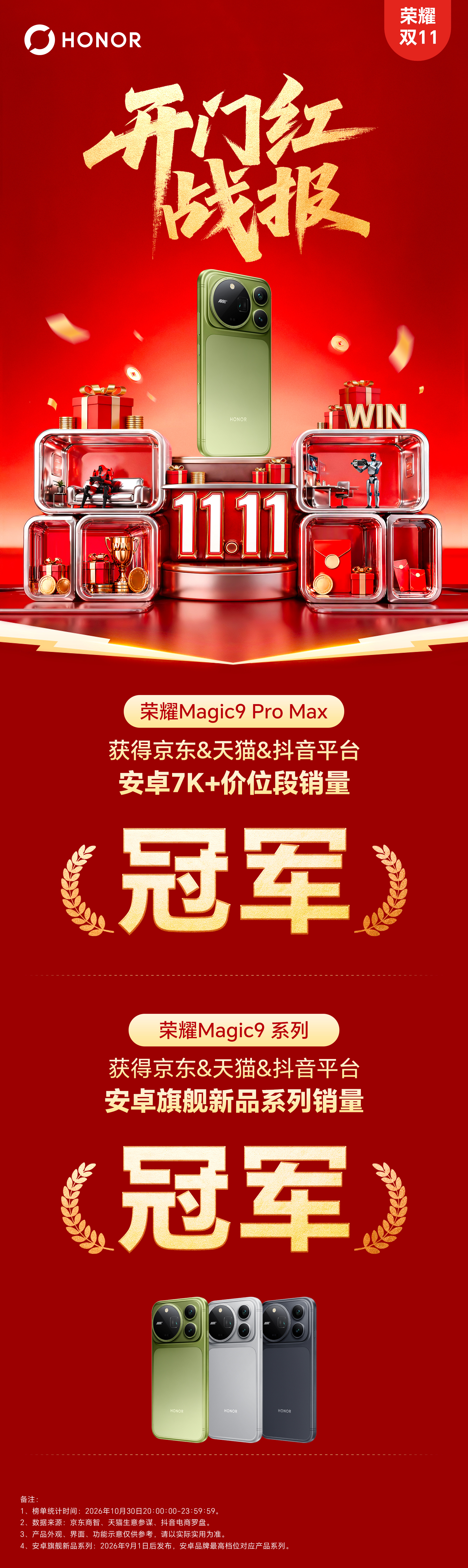 荣耀的双十一开门红战报。 ​​​
