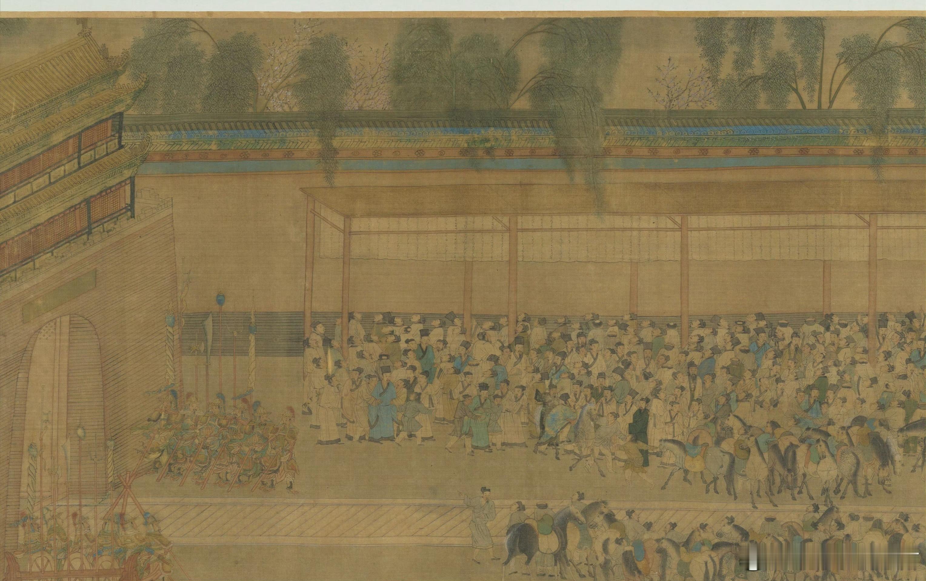 仇英款观榜图卷 明 台北故宫博物院藏此幅旧题为仇英所画，但与仇英的画风相比，犹有