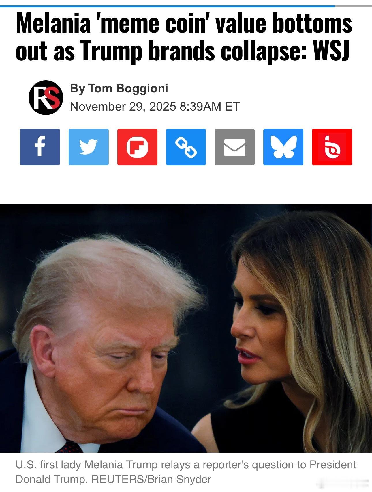 ‼️ 《华尔街日报》在一篇直播报道里提到一个颇具讽刺意味的细节：随着“特朗普品牌