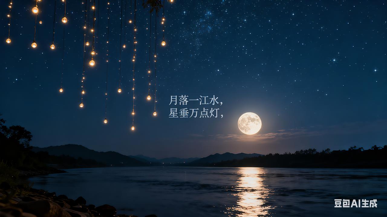 上联：月落一江水。如何对下联1. 星垂万点灯（以“星”对“月”，“万点灯”对“一
