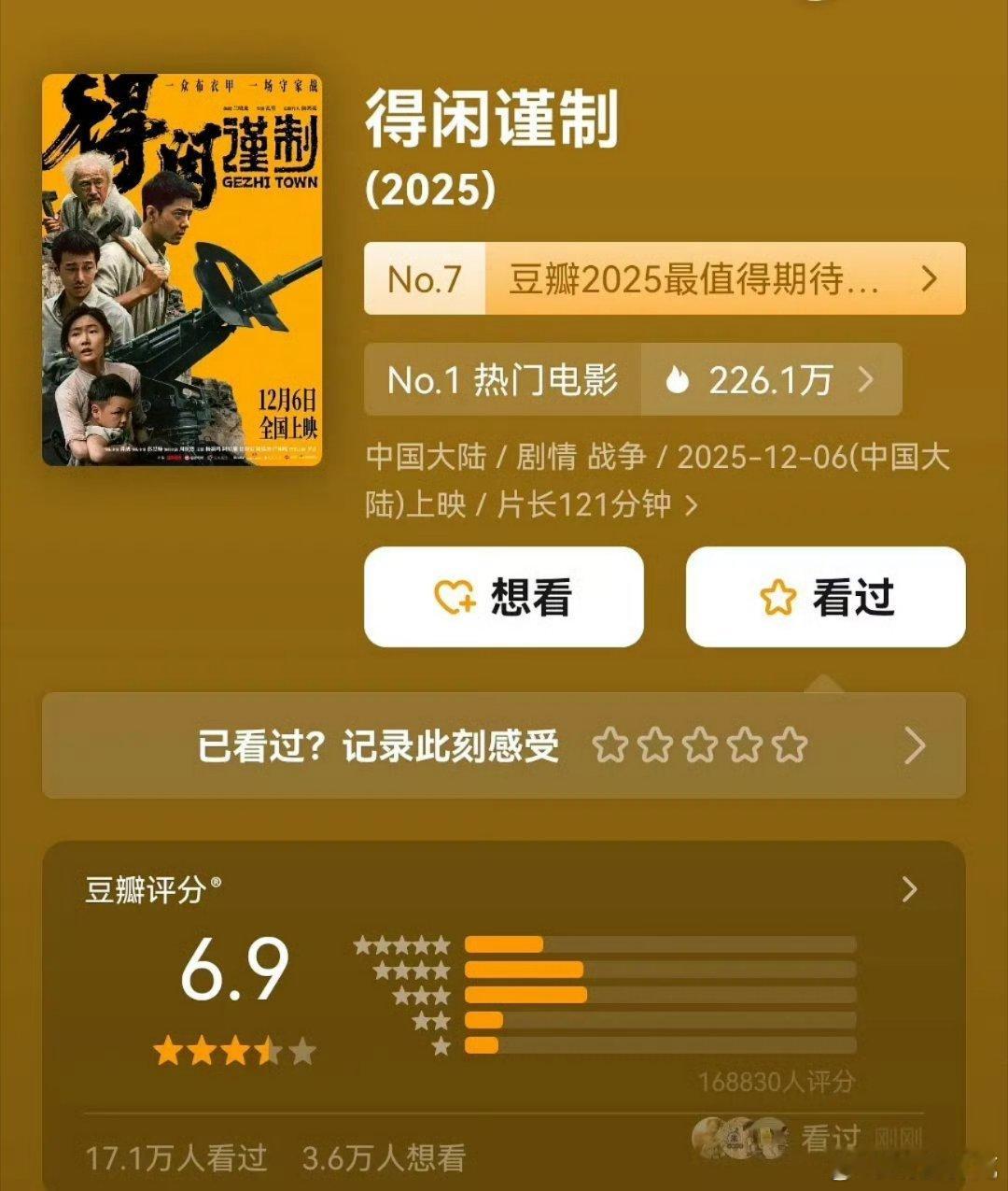 得闲谨制豆瓣开分6.9这分数合理吗