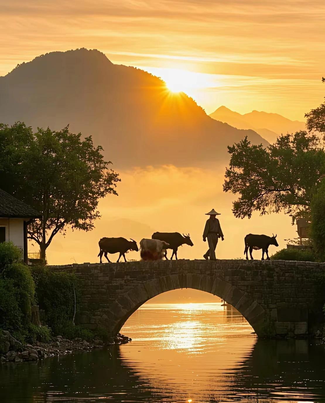 上联：樵歌落日归山路
下联：牧笛晨曦过小道