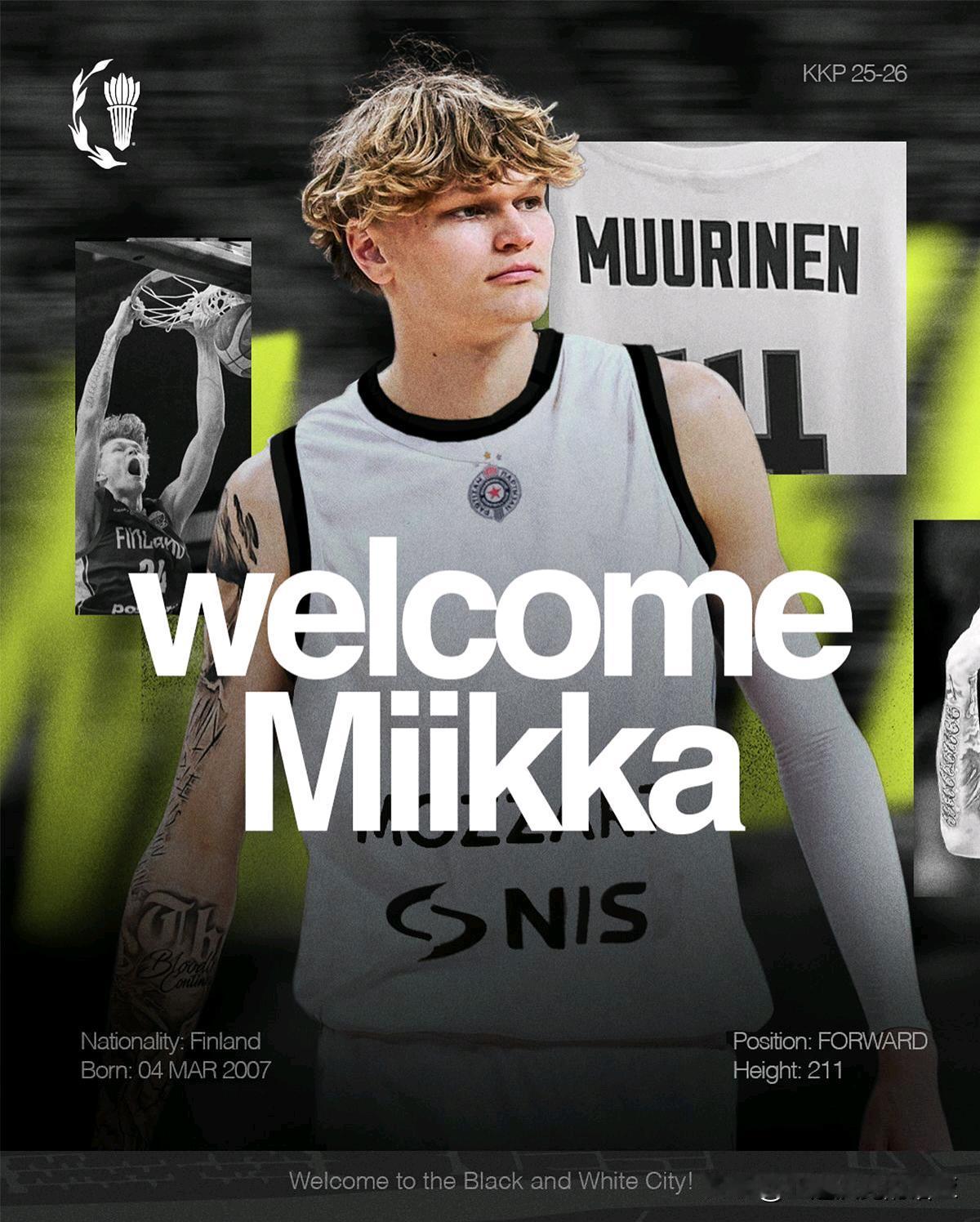 芬兰前锋Miikka Muurinen与塞尔维亚贝尔格莱德游击队Partizan