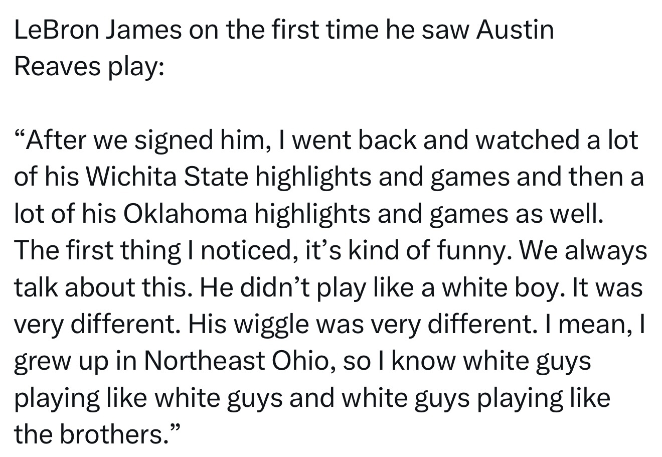 詹姆斯谈首次观看里夫斯打球时的印象：“我们签下他之后，我回去看了许多他在威奇塔州