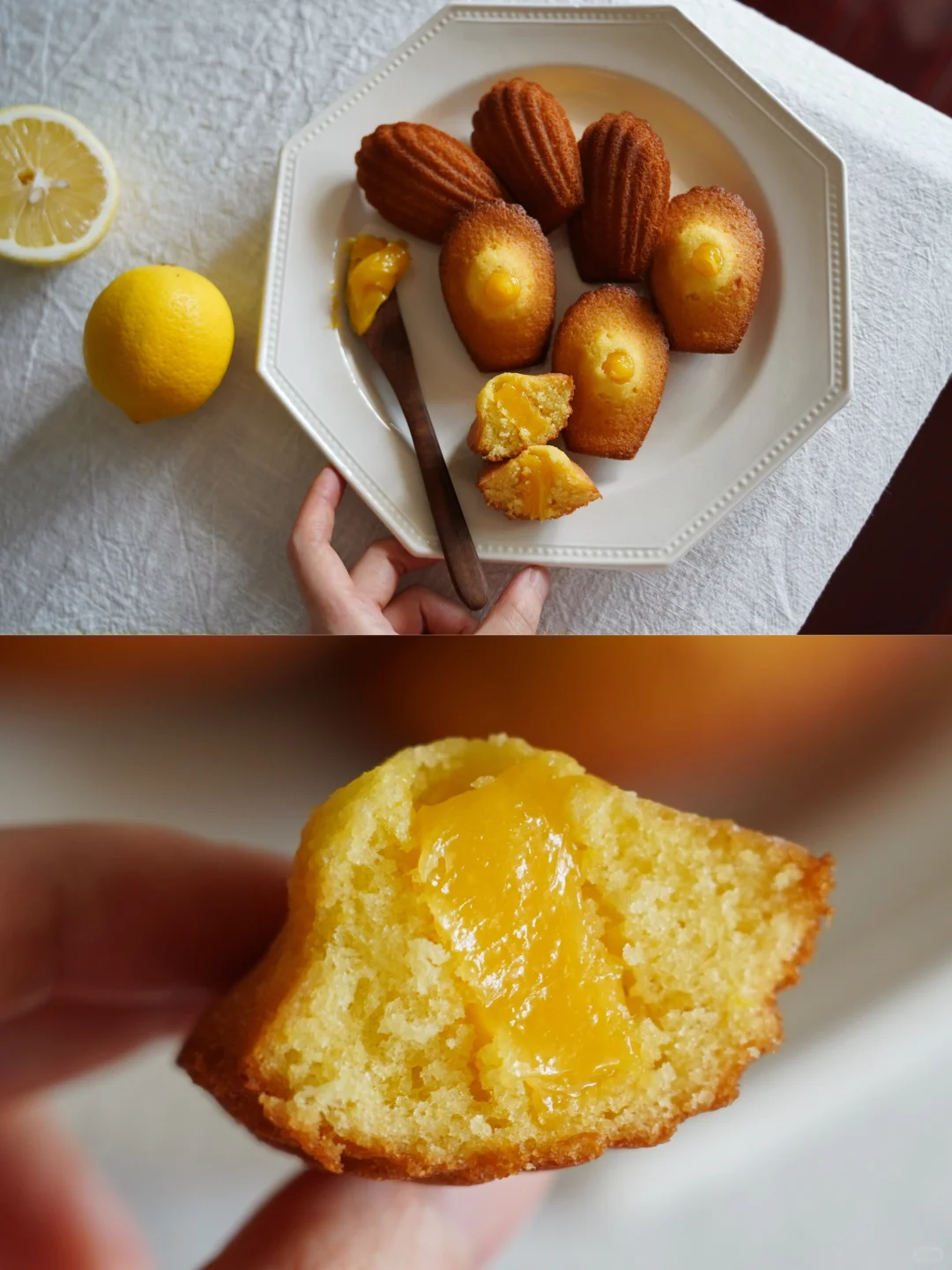 酸酸甜甜的柠檬凝乳夹心玛德琳🍋