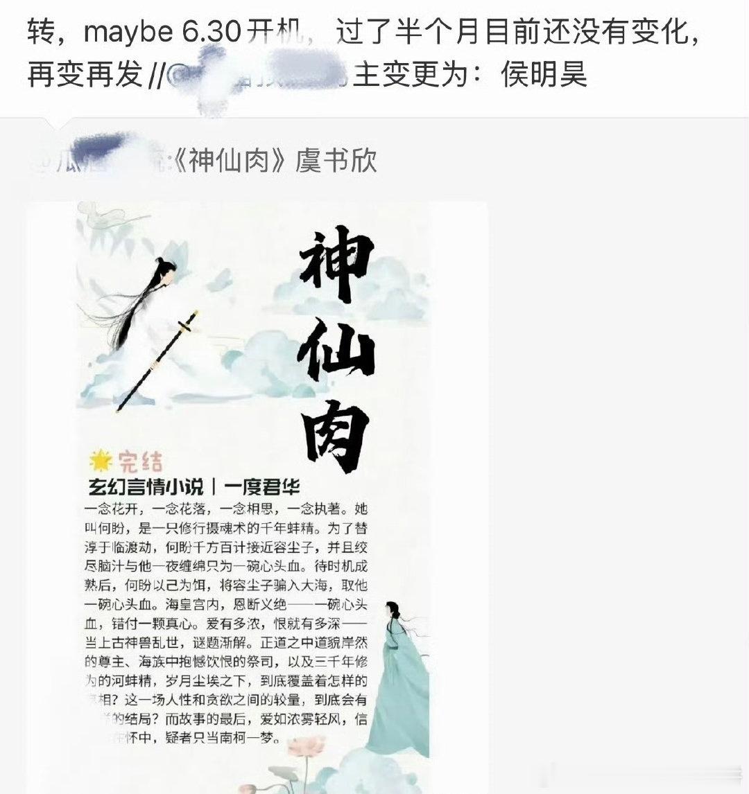 🍉 神仙肉确定了是虞书欣、侯明昊，改名为念相思 