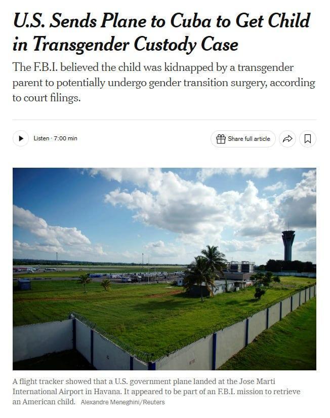 纽约时报报道，美国司法部一架飞机于周一从弗吉尼亚飞往古巴，引发关注。这架飞机执行