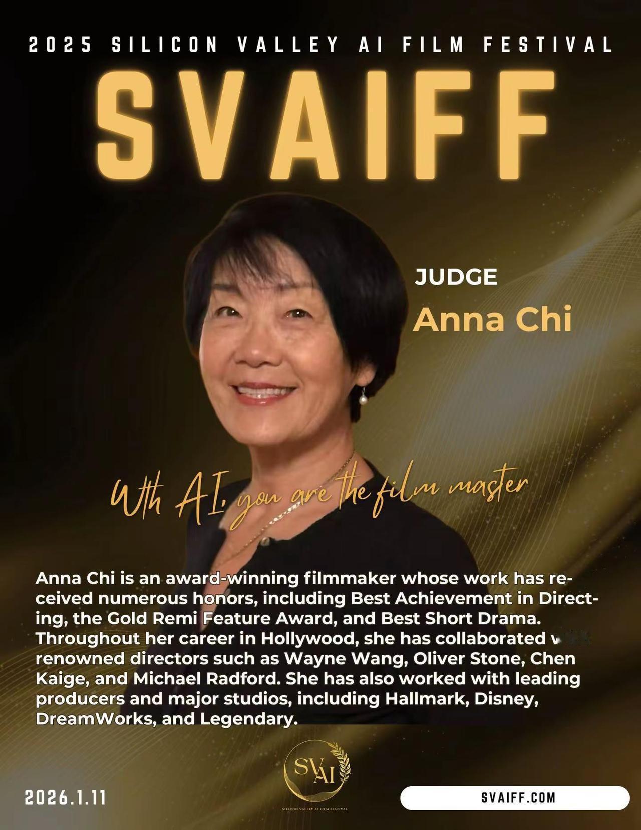 硅谷AI电影节组委会荣幸的邀请到Anna 迟少艾导演成为电影节评委之一。硅谷AI