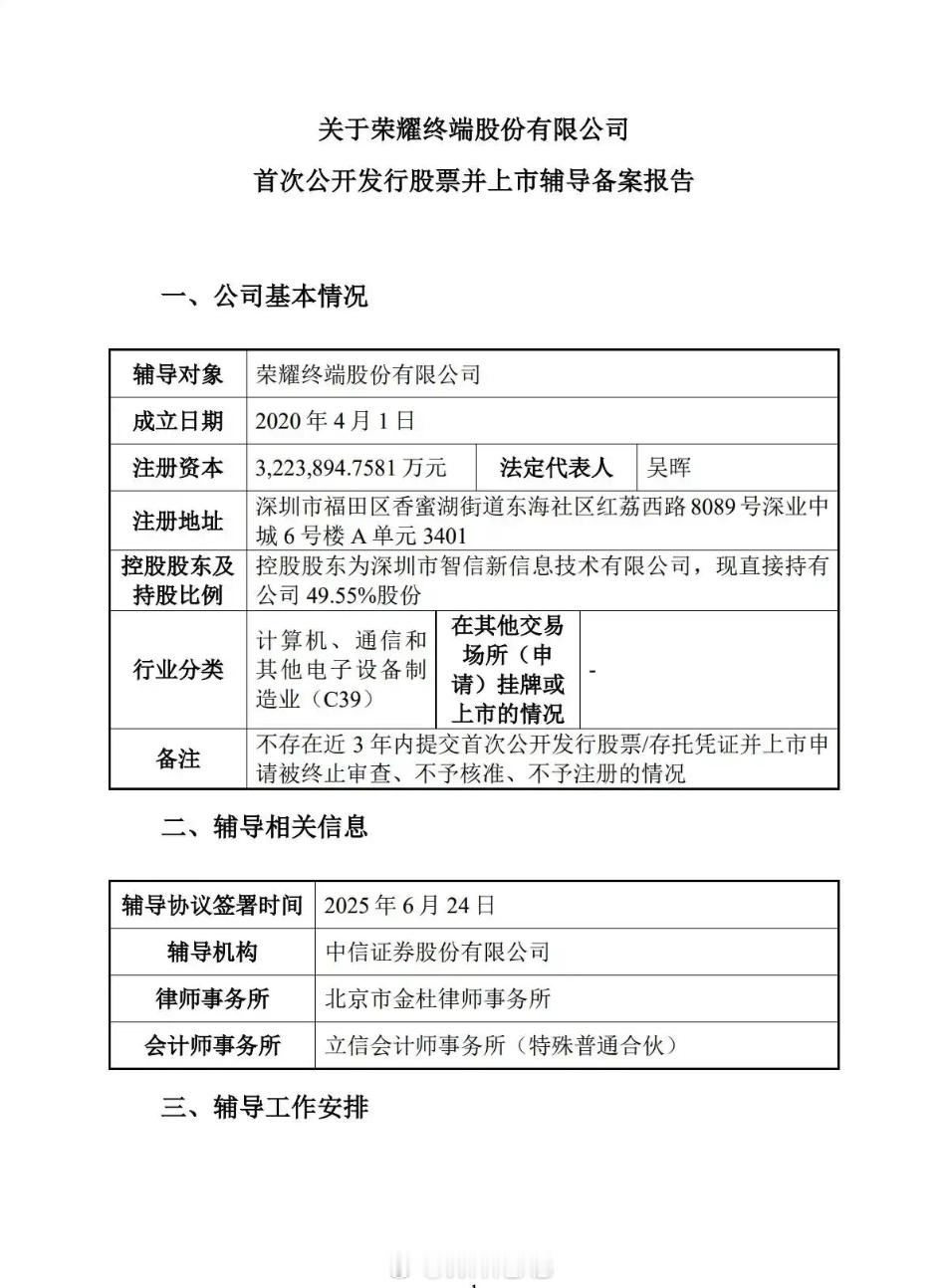 荣耀终端股份有限公司获上市辅导备案，恭喜荣耀迈出 A 股 IPO 关键一步，今年