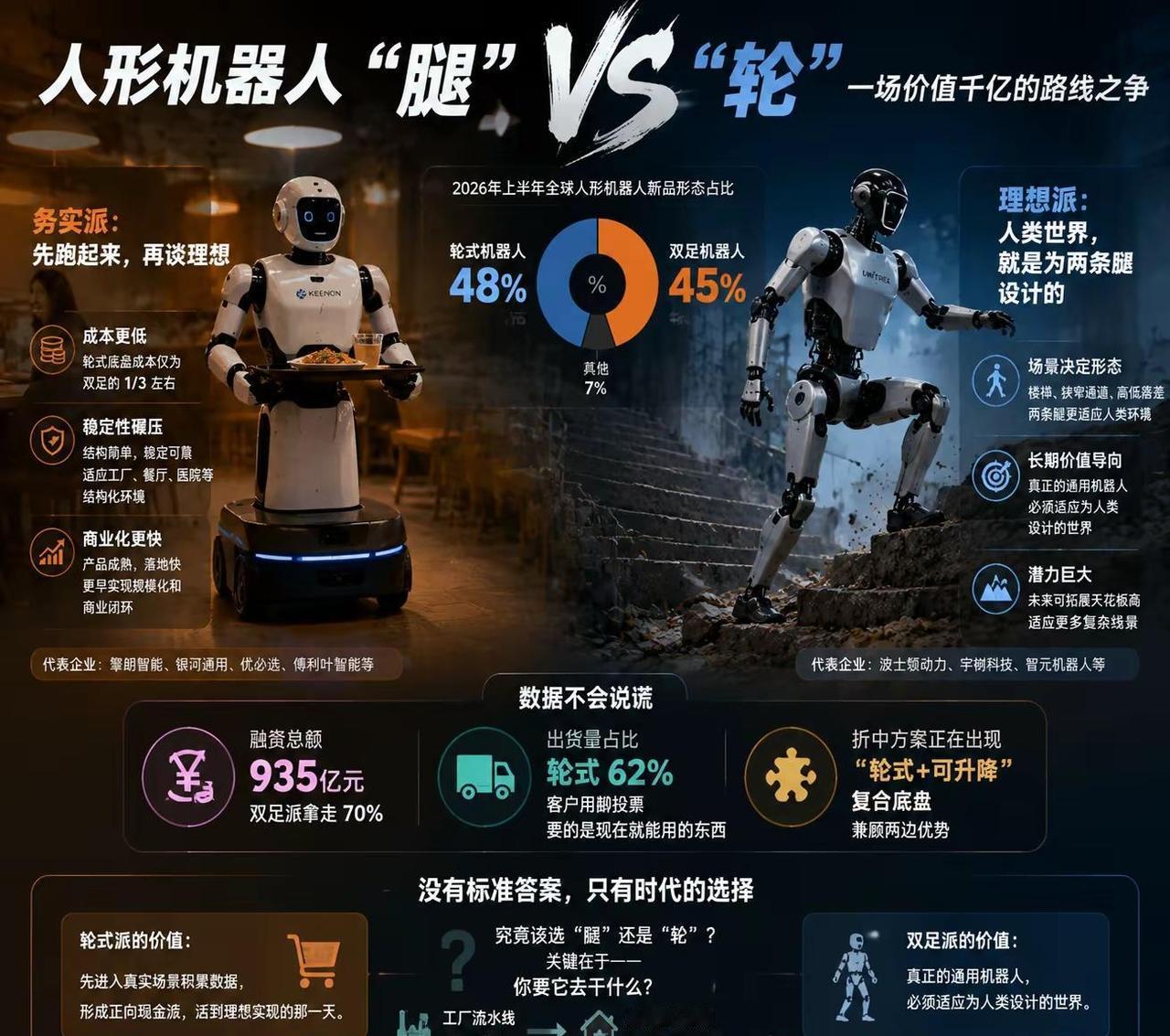 人形机器人“腿 vs 轮”：一场千亿之争。人形机器人正站在十字路口。2026年上