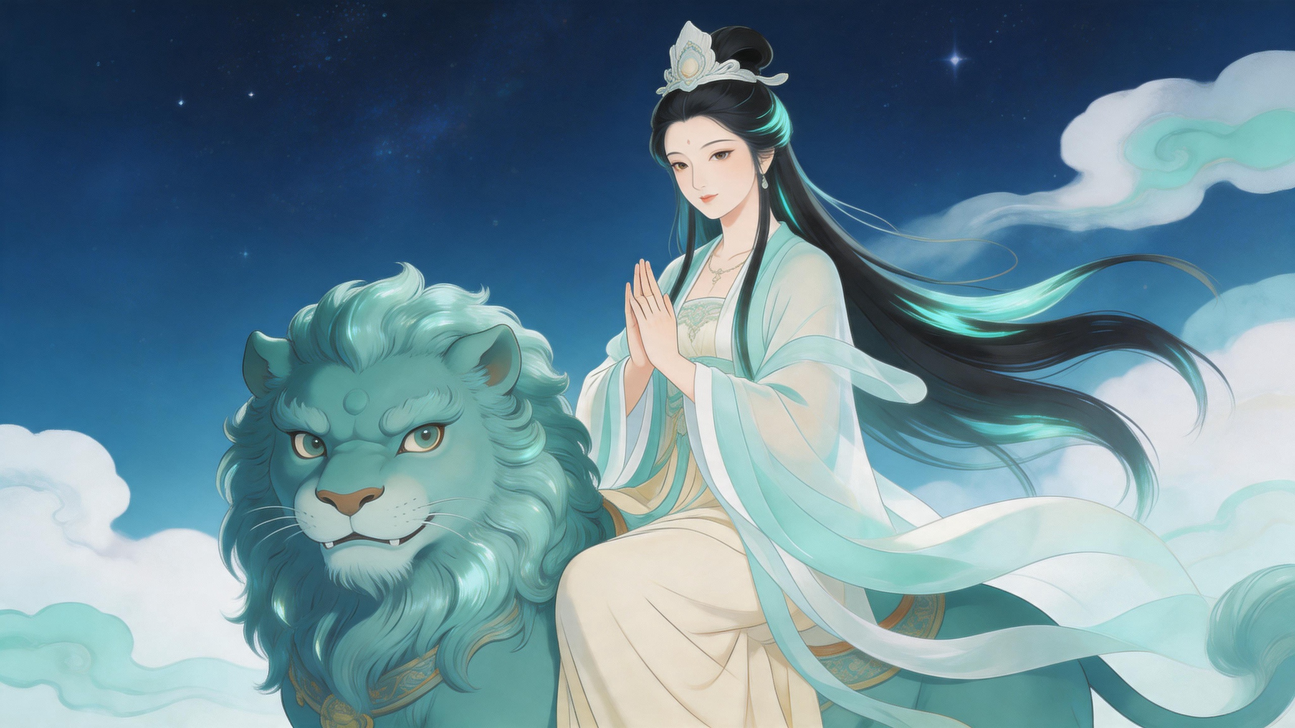 青狮踏瑞，慧剑除忧；文殊庇佑，前程无忧。 