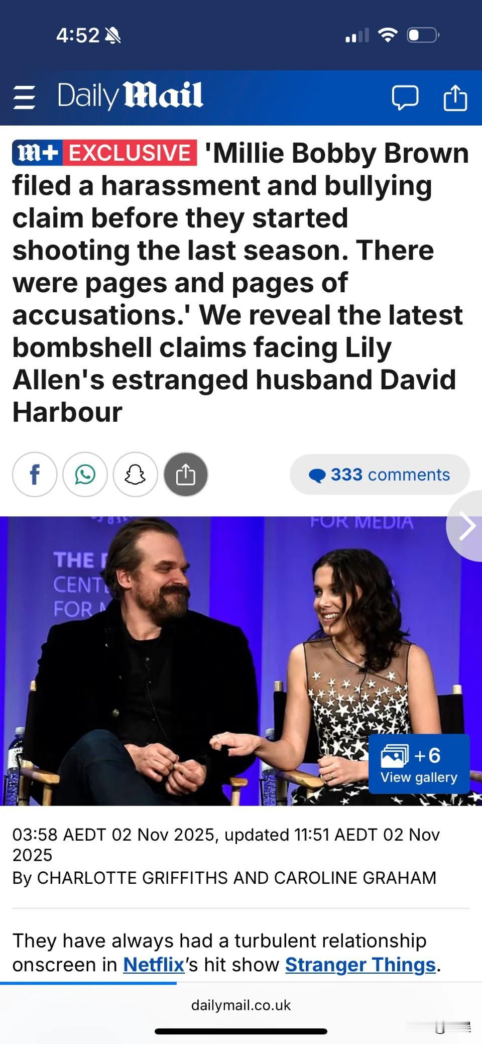 怪奇物语小11起诉警长父亲扮演者
小11指控David欺凌和骚扰…

Lily 