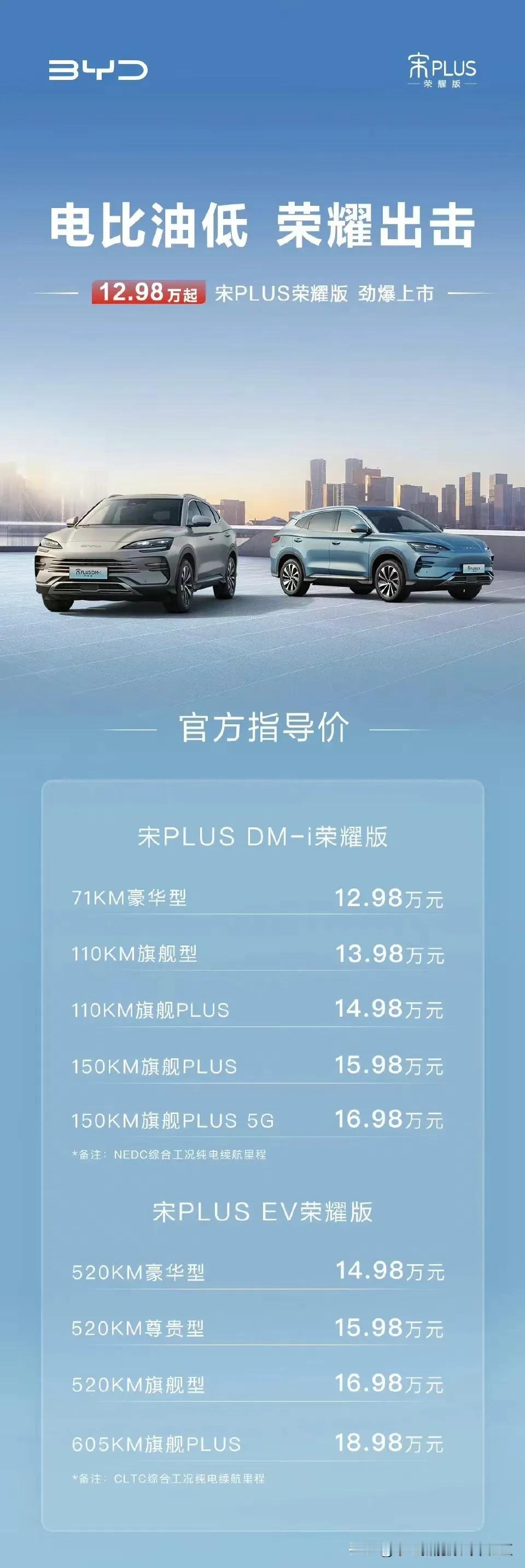 比亚迪宋PLUS DM-i/EV和海豹DM-i悄咪咪推出了荣耀版，连个发布会也没