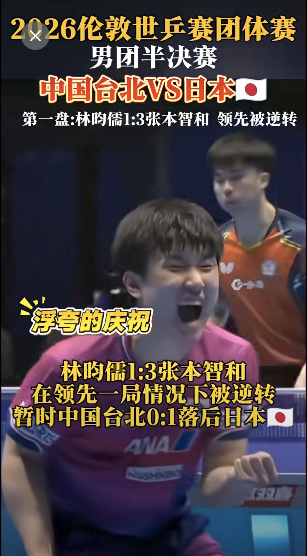 林昀儒1:3张本智和，领先被张本智和连扳3局逆转!