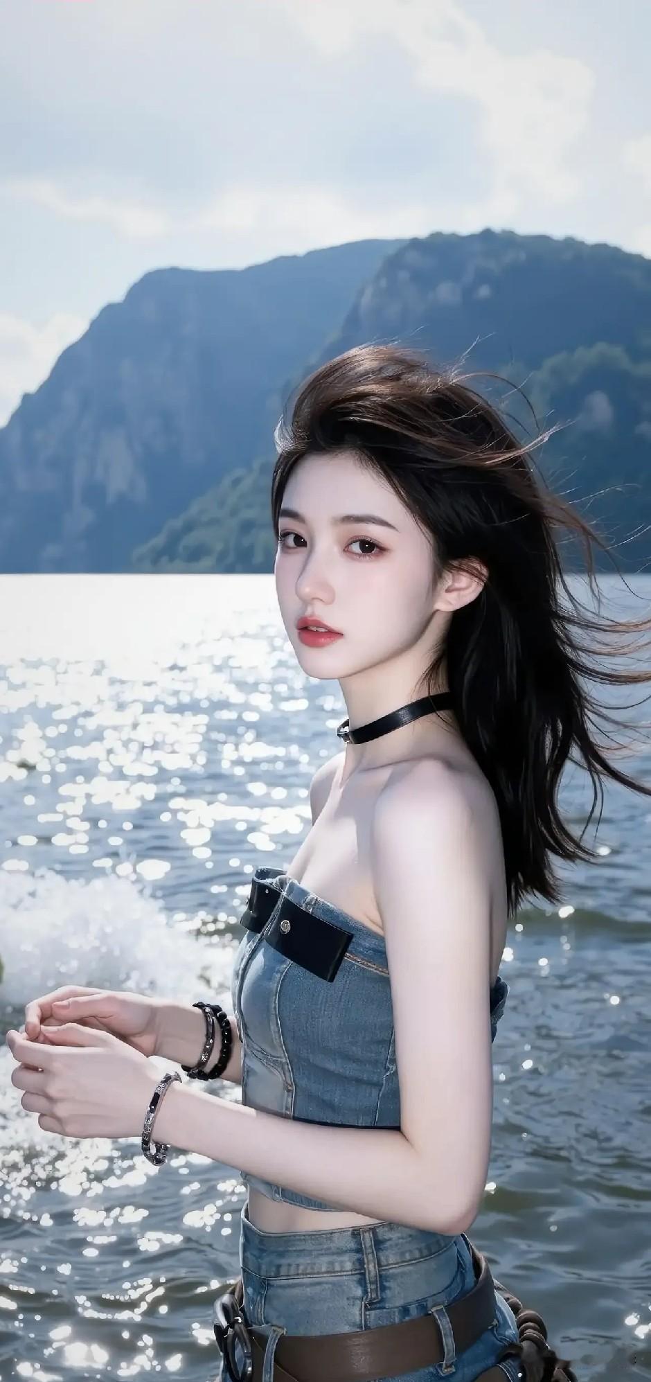 光之影
夏日海边少女，牛仔风穿搭，阳光下的自由与美好。
海边粉衣少女 海边女神穿