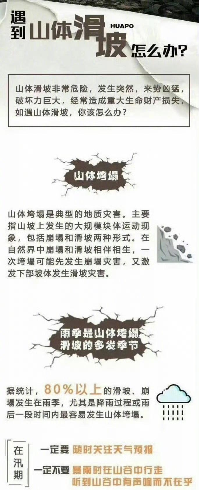 遇到山体滑坡该往哪跑？这份自救指南请收好山体垮塌是典型的地质灾害，包括崩塌和滑坡