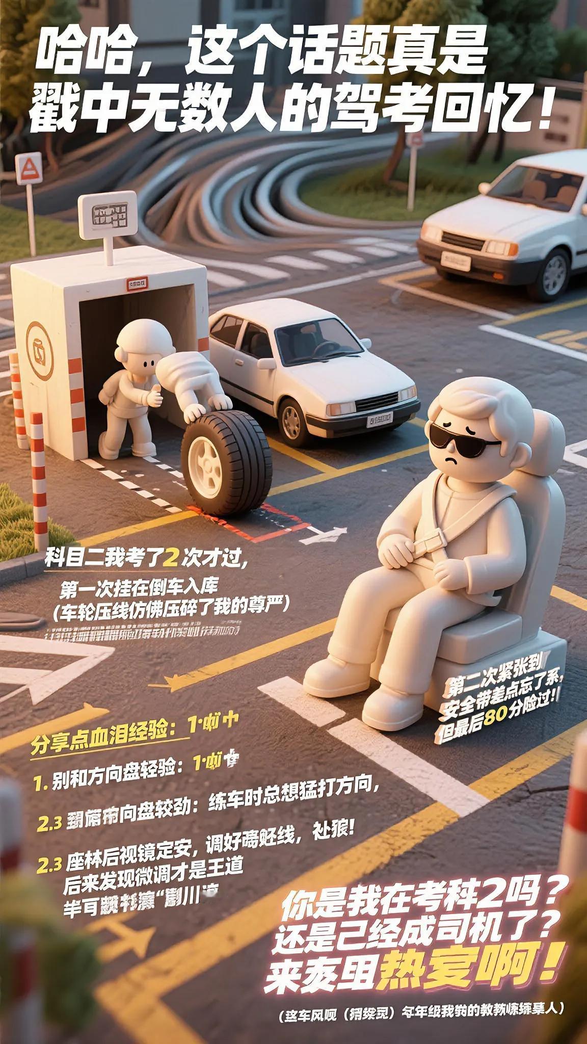 哈哈，这个话题真是戳中无数人的驾考回忆！科目二我考了2次才过，第一次挂在倒车入库