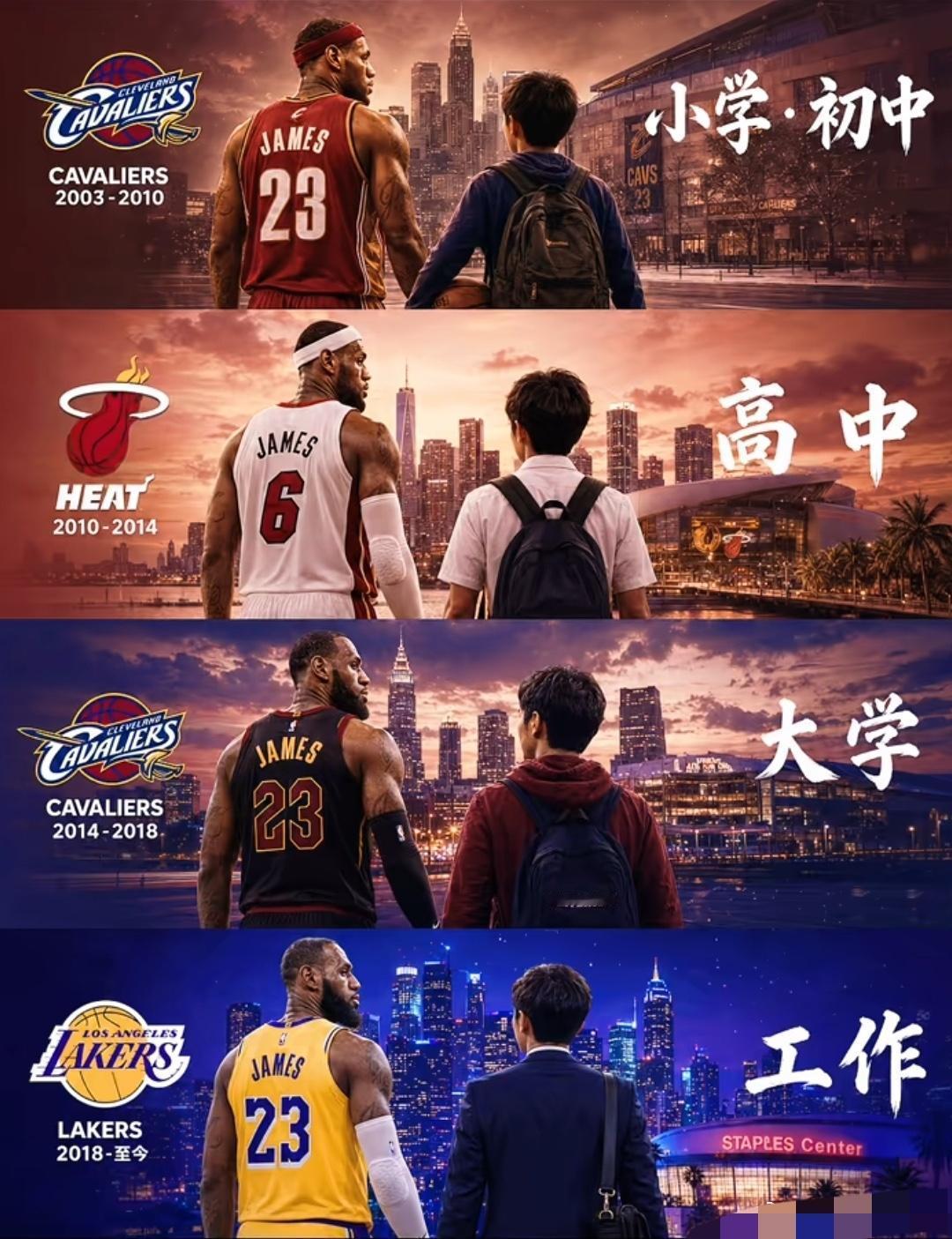 詹姆斯，贯穿了多少人整个青春

从小学初识骑士23号，
到高中见证热火6号的巅峰