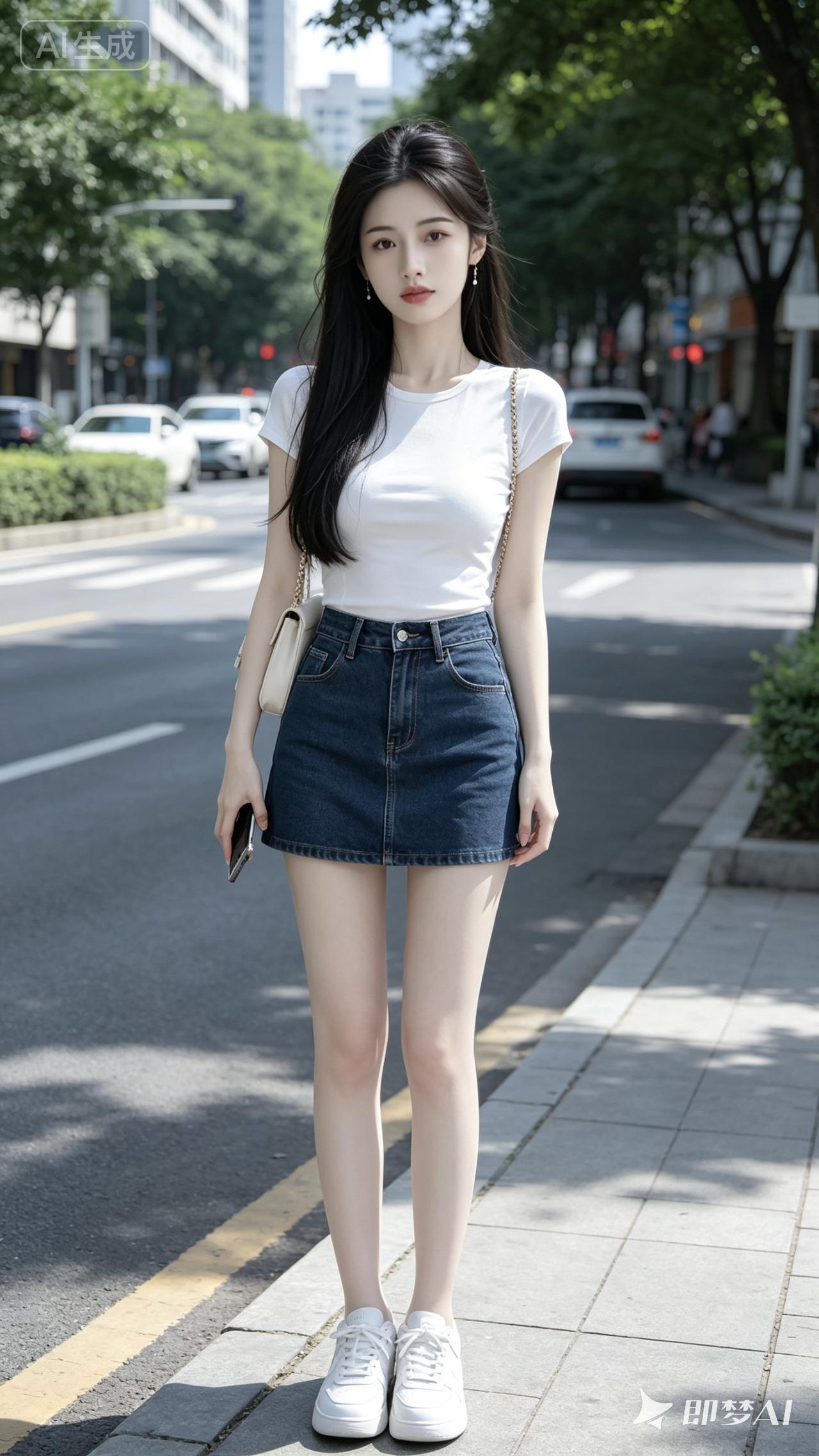 这位小姐姐在路边站着呢。